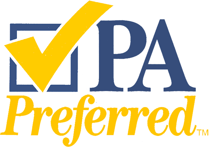 Logo of PA Preferred, featuring a blue checkmark and the words "PA Preferred" in blue and yellow, representing Pennsylvania's branding for local agricultural products.